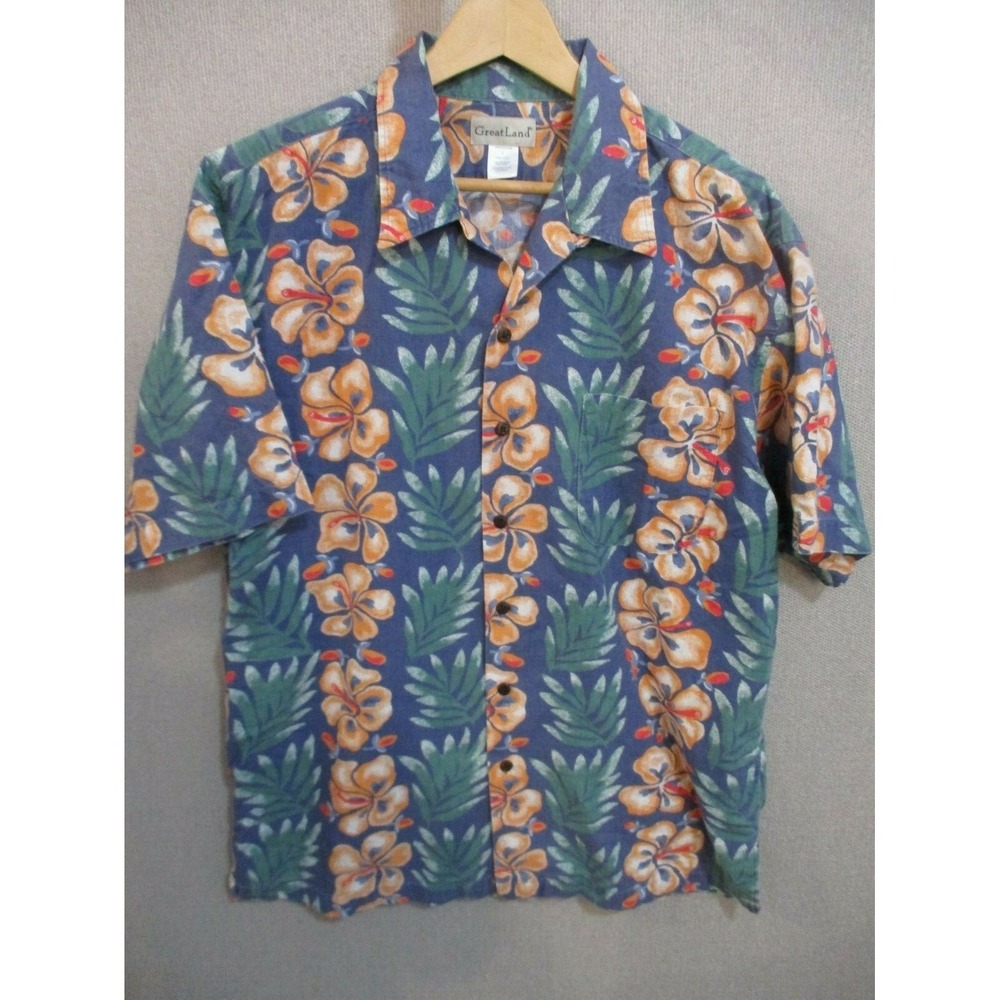 90's Great Land Hawaiian Style Shirt Size Large Loop Collar